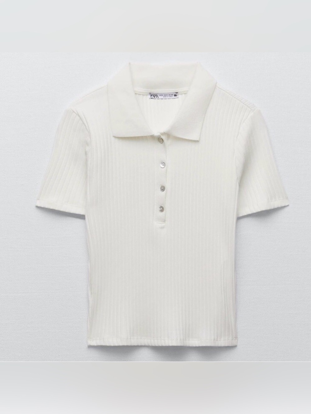 Zara Women’s Ribbed Polo Top - White size M